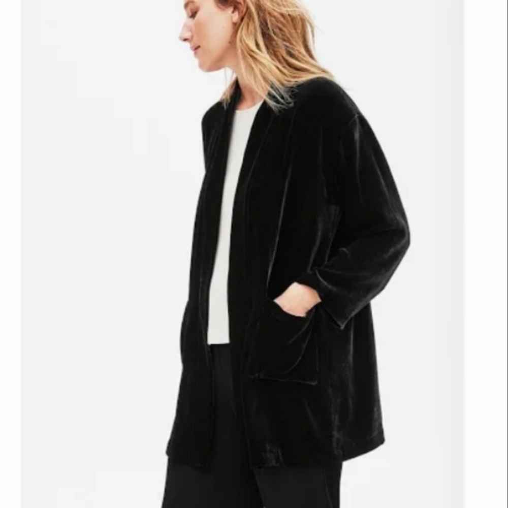 Eileen Fisher Black Velvet Kimono Jacket L